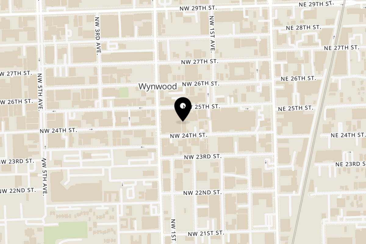 Map showing the location of Wyn Pizza on 151 NW 24th St in Miami